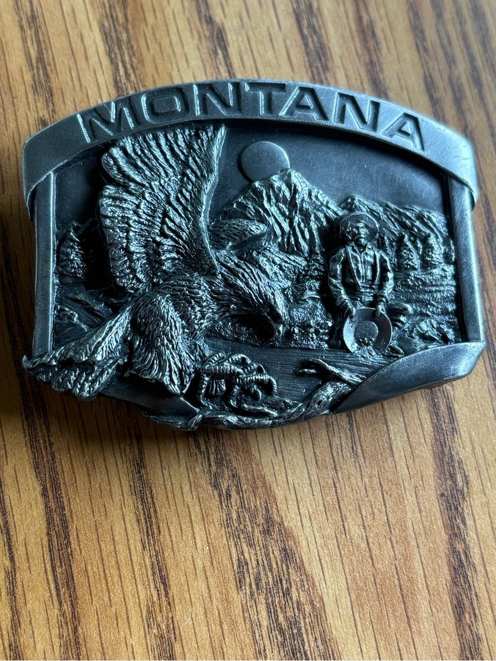 Montana Eagle Scene Belt Buckle - Black Metal